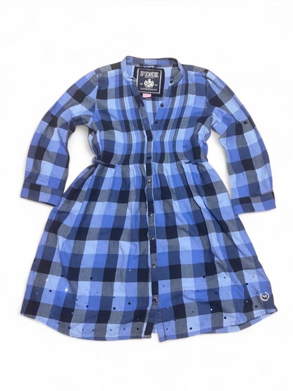 💙 Y2K PINK Victoria’s Secret Blue Plaid Rhinestone Dress 🖤